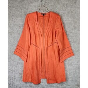 Insight Linen Longline Open Front Jacket Womens 14 Orange Artsy Fitted VTG